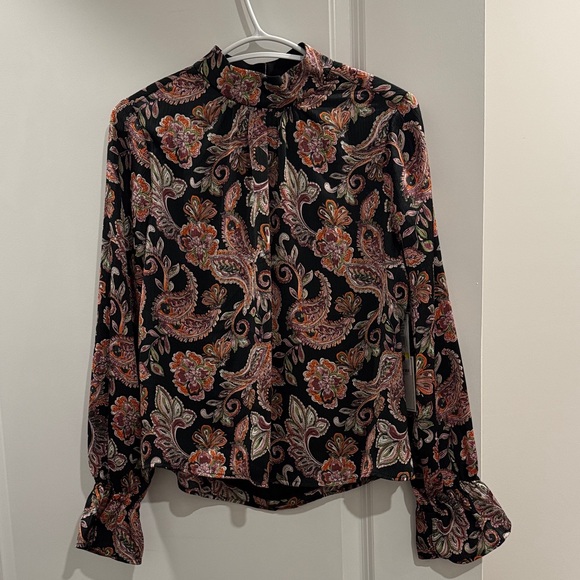 1.STATE Black Paisley Blouse | Floral Print | Long Sleeve | Size M | NWT - Picture 2 of 7